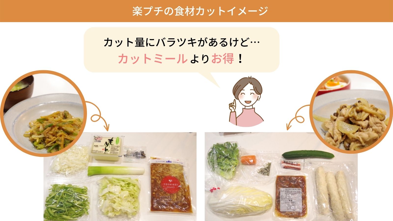 ヨシケイ楽プチの食材カットの例